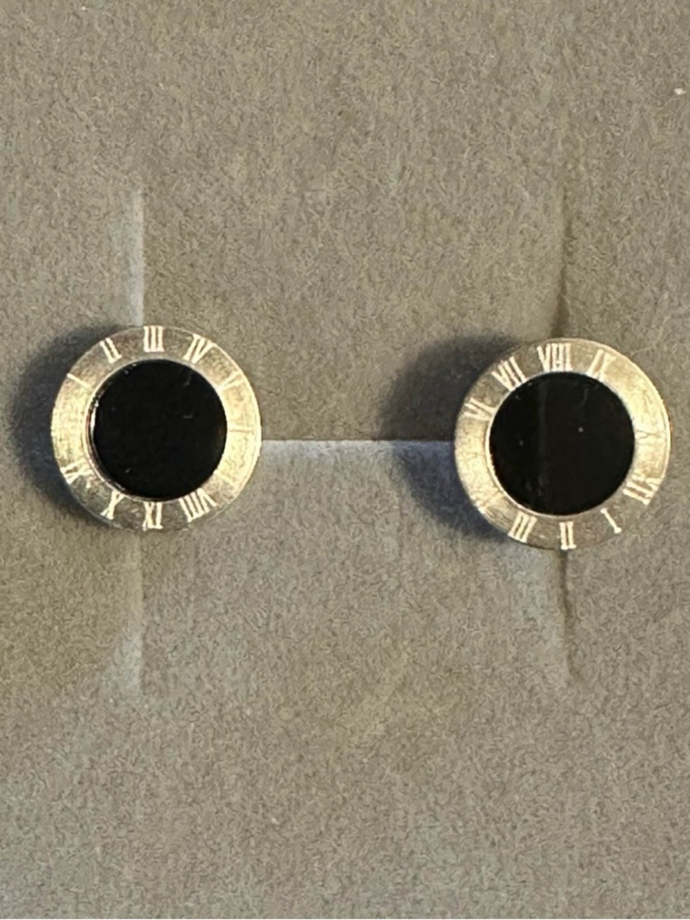 Stainless Steel Roman Numeral Black Inlay Stud Earrings